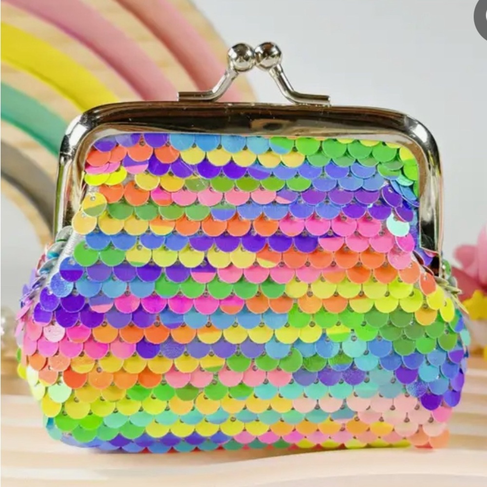 Coin Purse Rainbow Sequins Neon Colors Small